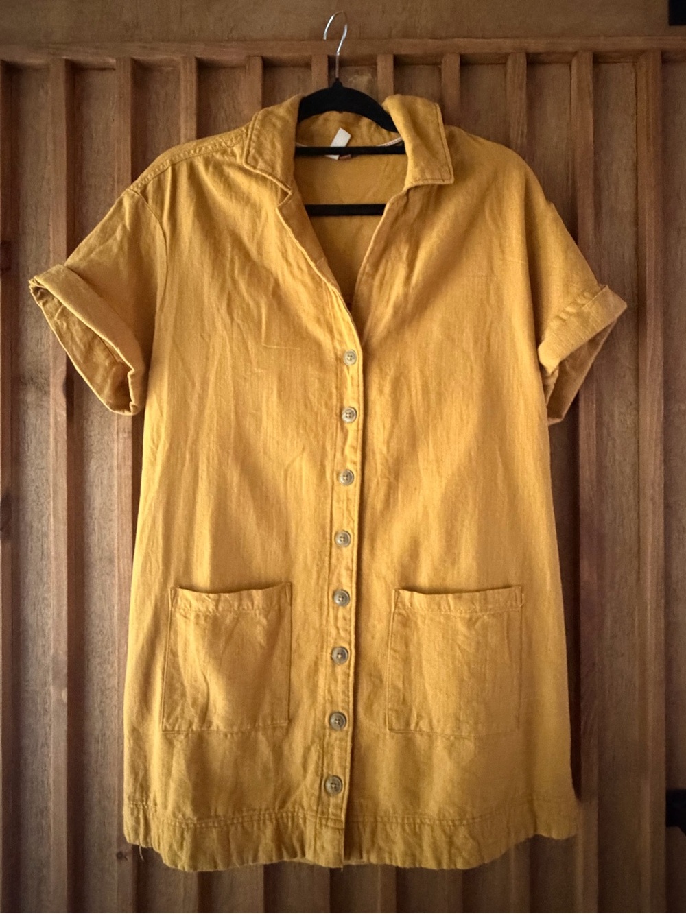 Anthropologie Mustard Yellow Button-Front Casual Dress